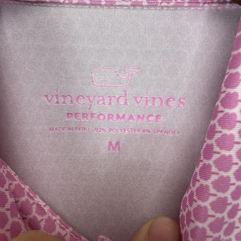 Vineyard Vines Polo Shirt Women Medium Top Performance Pink Tree Pattern *flaw*